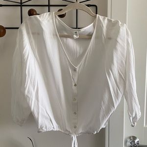 White textured tie blouse